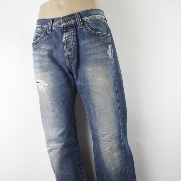 Zara Man Bootcut (31 X 31) Men's Denim Jeans Medium Wash Button Fly Distressed - Picture 1 of 13